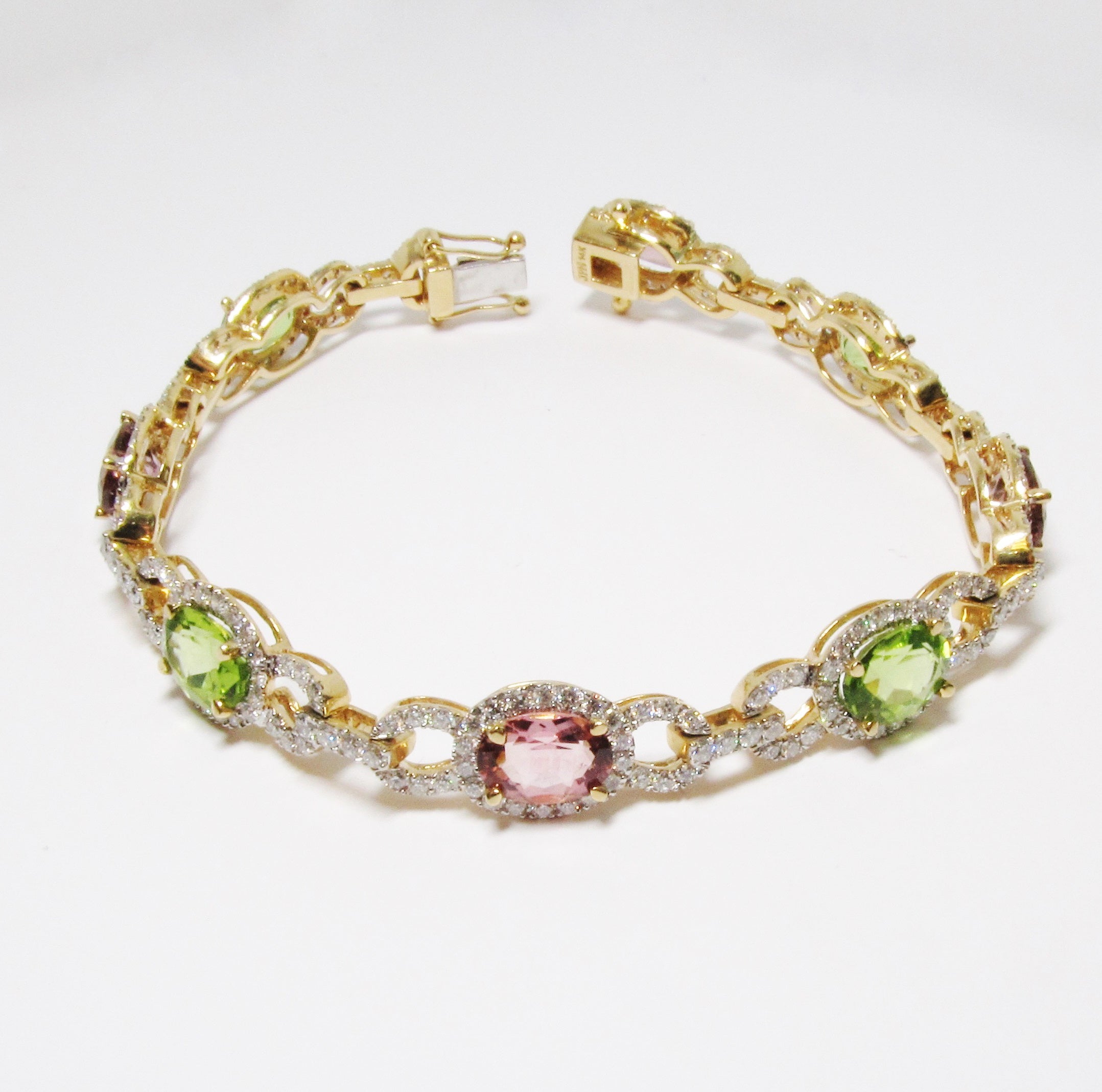 Pink Tourmaline, Peridot, Diamond, Bracelet