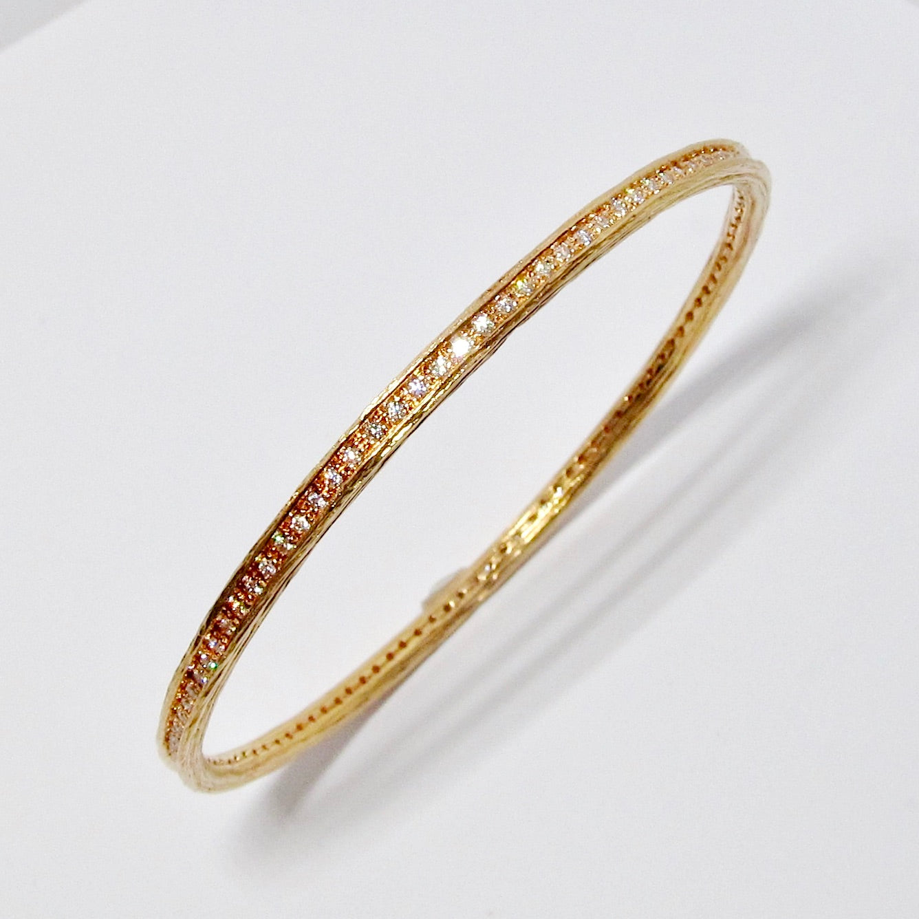 18k Gold Arbor Diamond Bead Set Bangle Bracelet