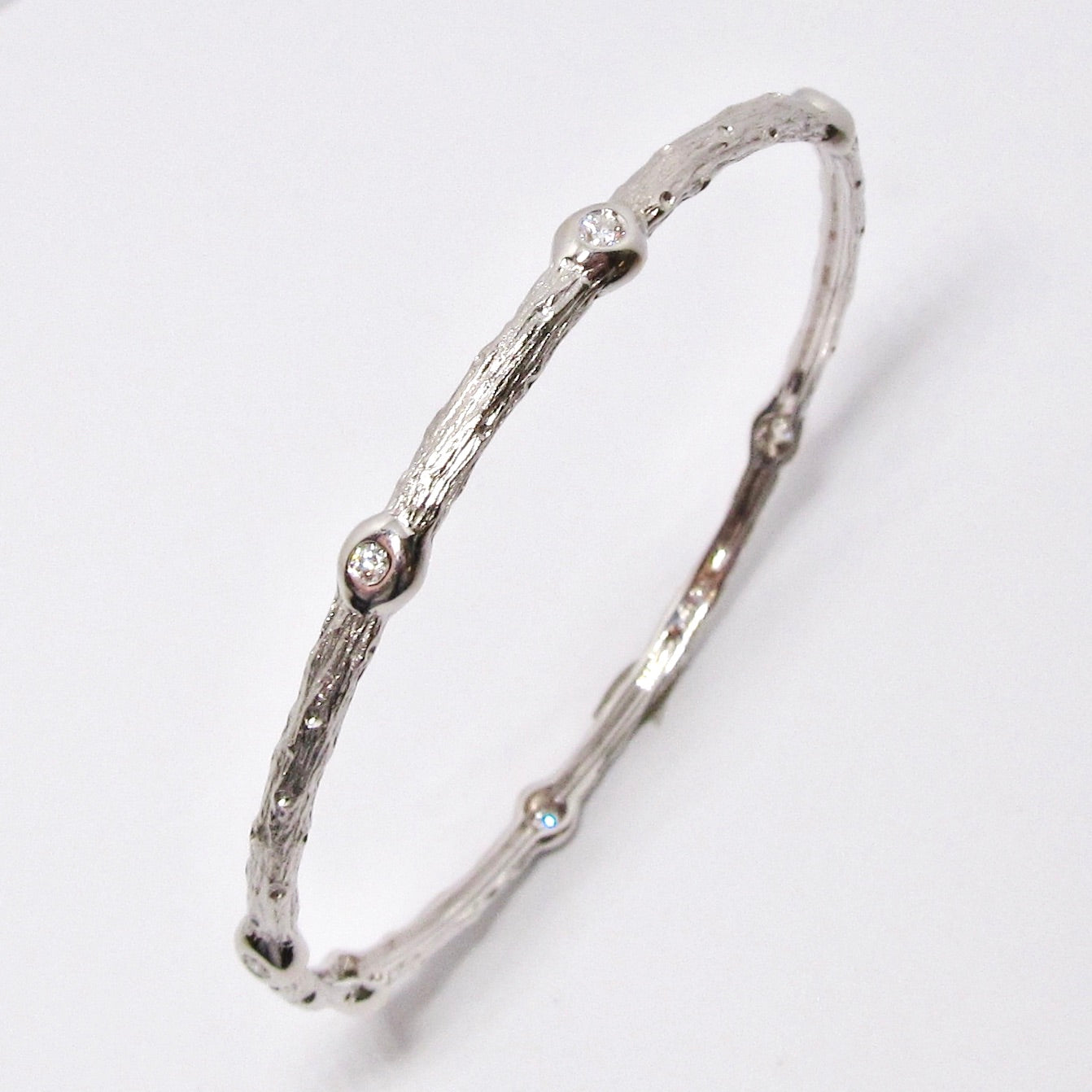 18k White Gold Small Width Arbor Bangle with Diamonds