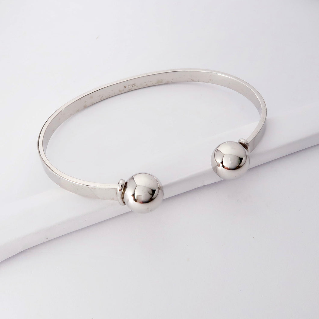 14k White Gold Ladies Cuff Bracelet, with Ball Ends