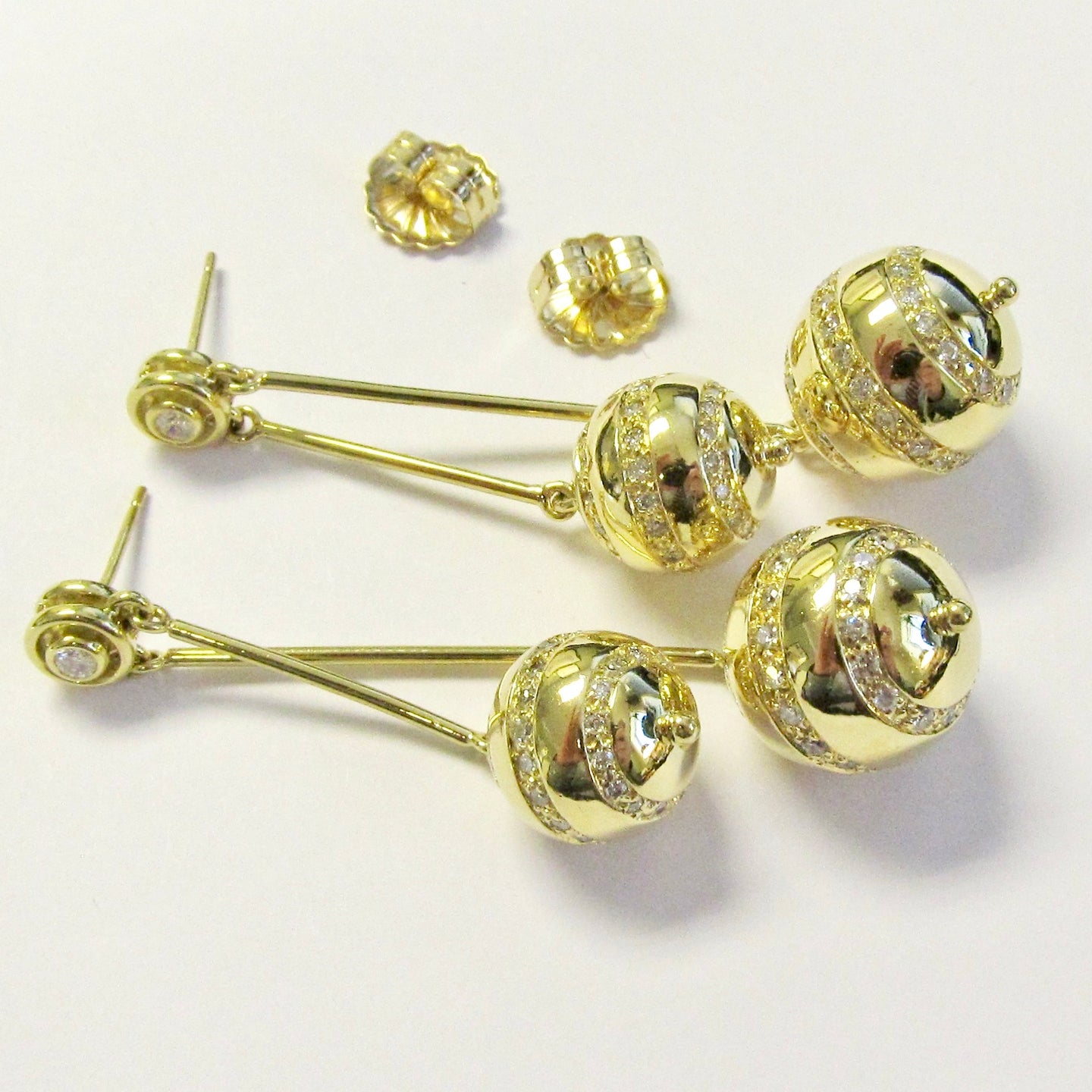 18k Yellow Gold Pave Ball Earrings