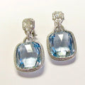 Platium, Checkerboard Cut Pill Shaped Earrings