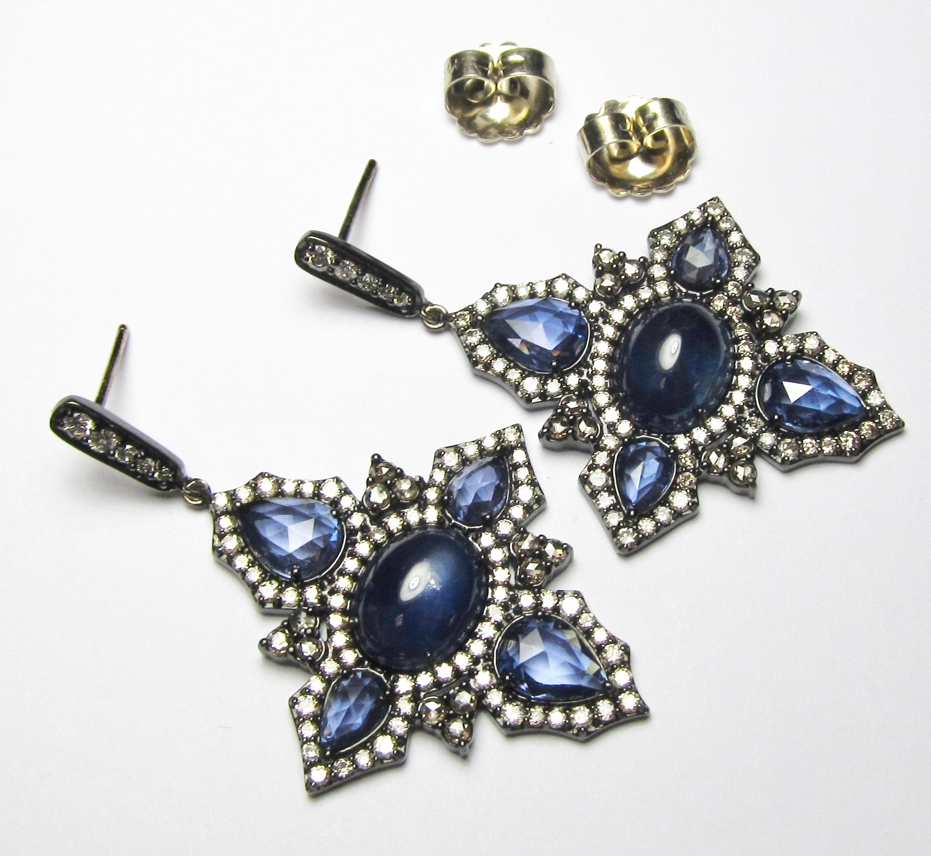 18k Gold Diamond & Cabachon Earrings