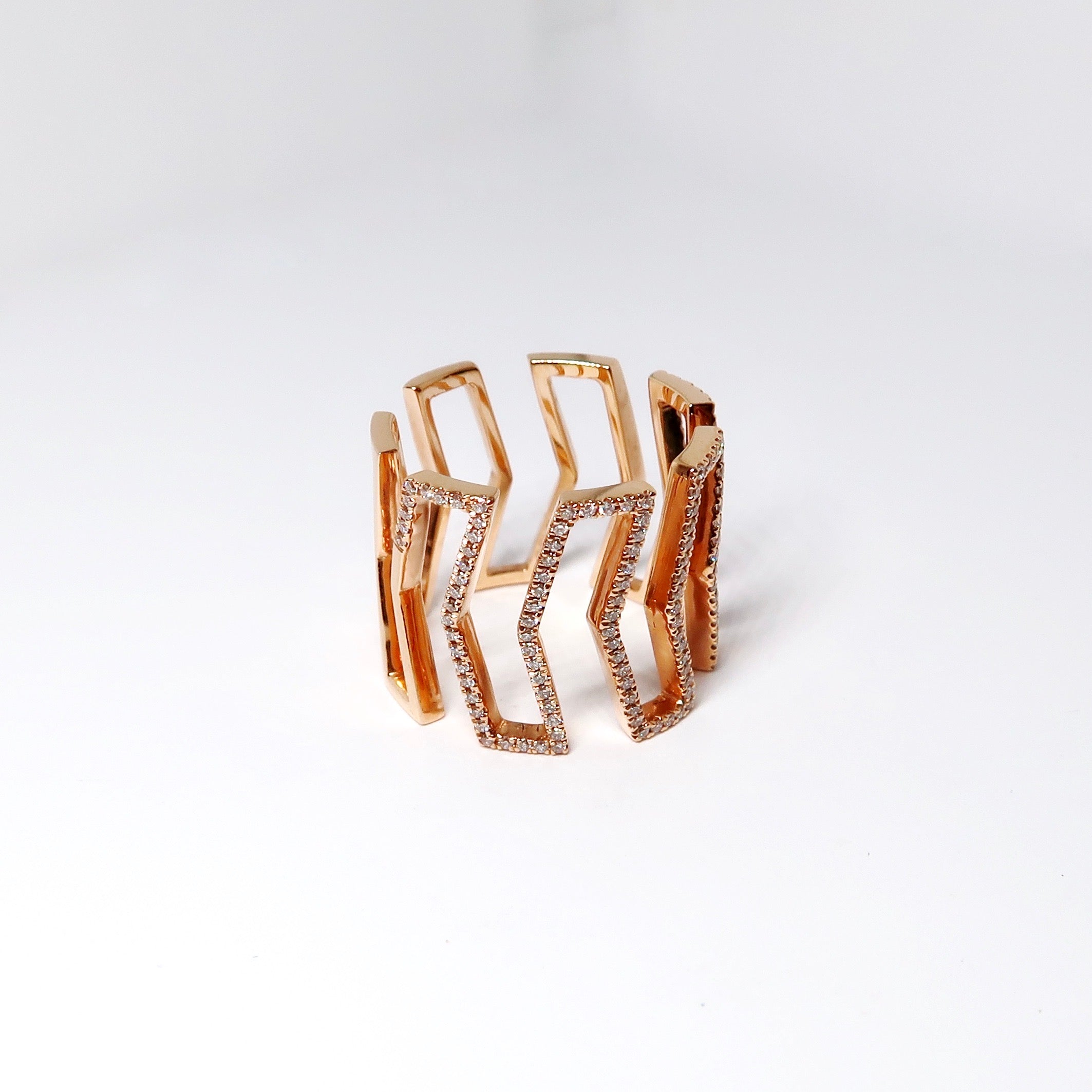 18k Rose Gold Repeating Arrow Ring w Diamonds