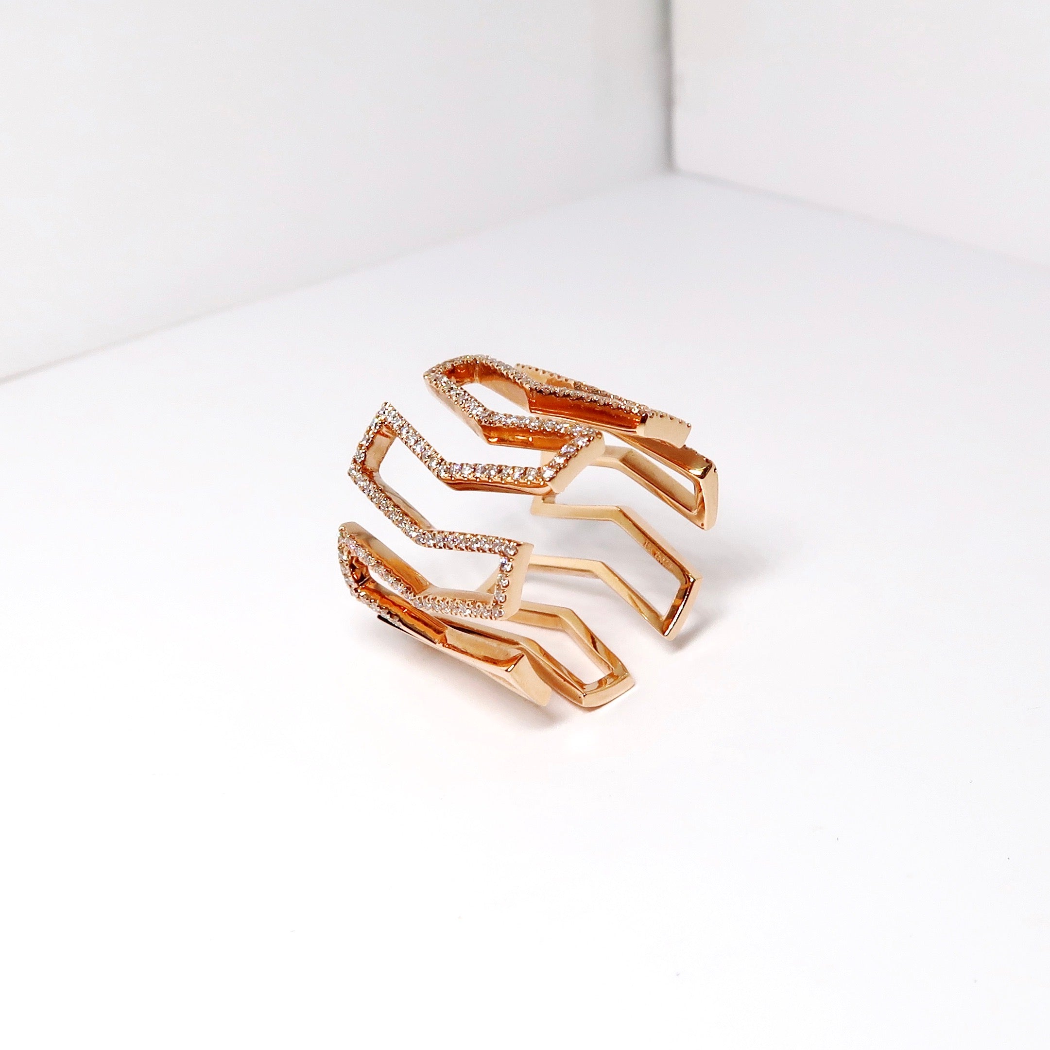 18k Rose Gold Repeating Arrow Ring w Diamonds