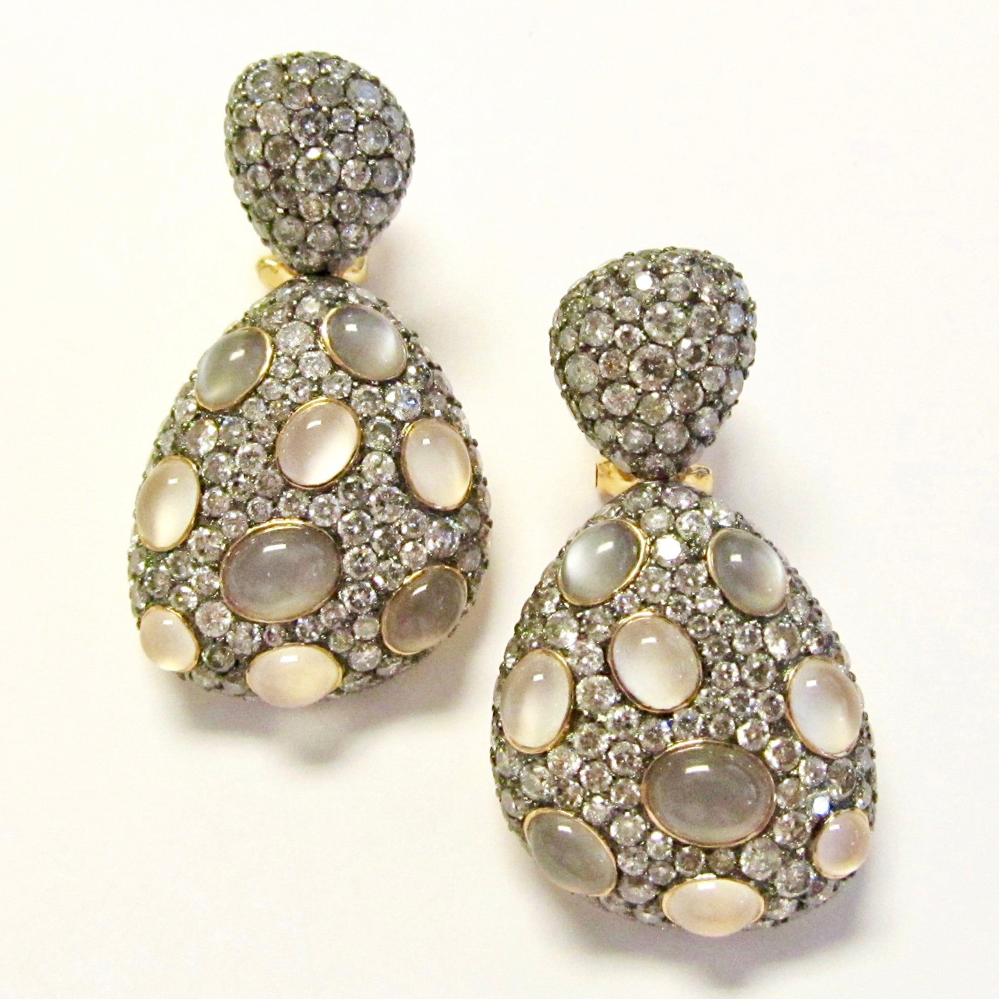 18k Pink Gold Earrings, Grey Moonstone