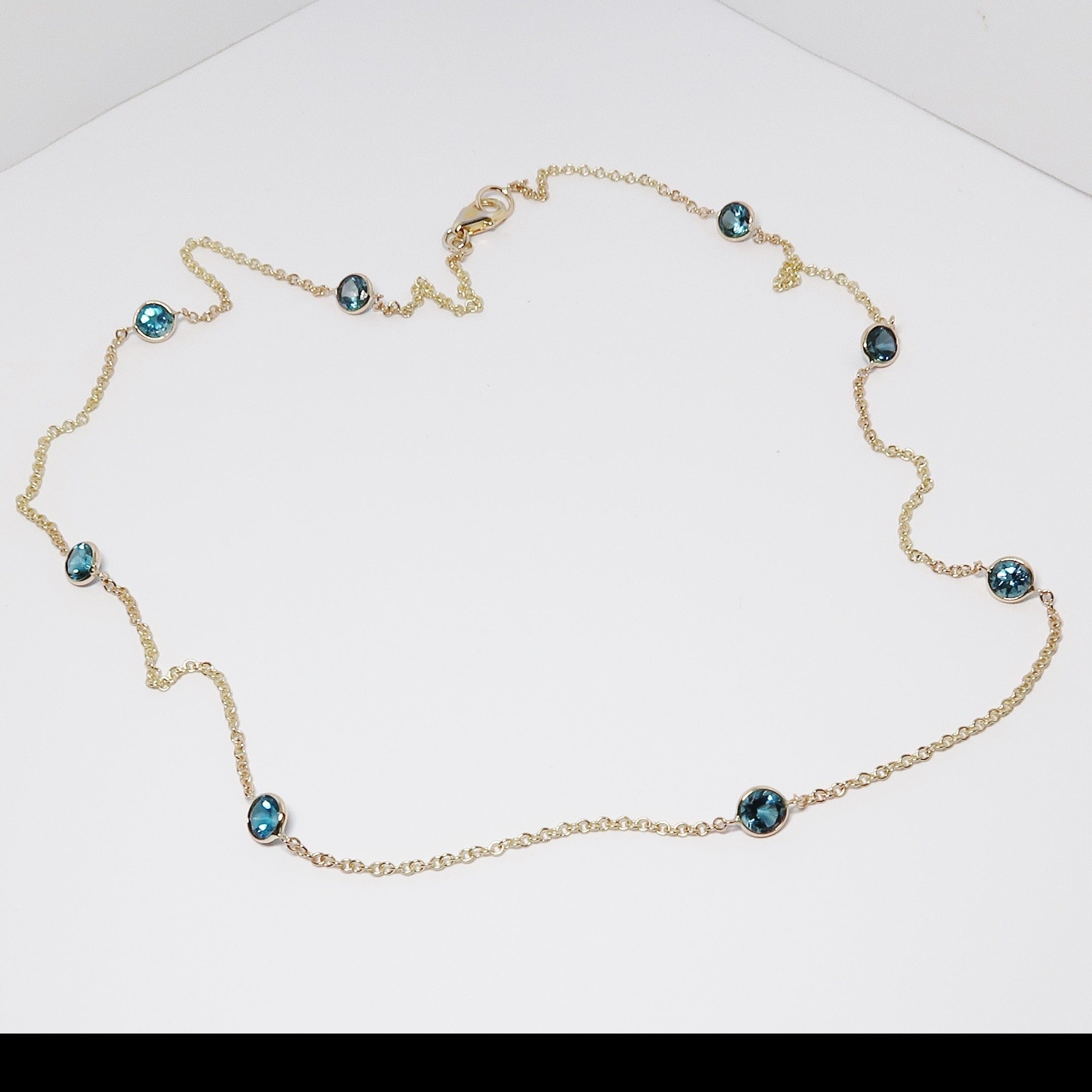 Yellow Gold Blue Topaz Necklace