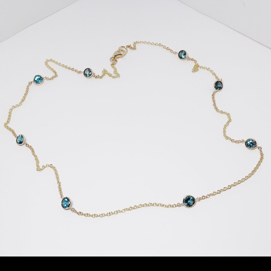 Yellow Gold Blue Topaz Necklace