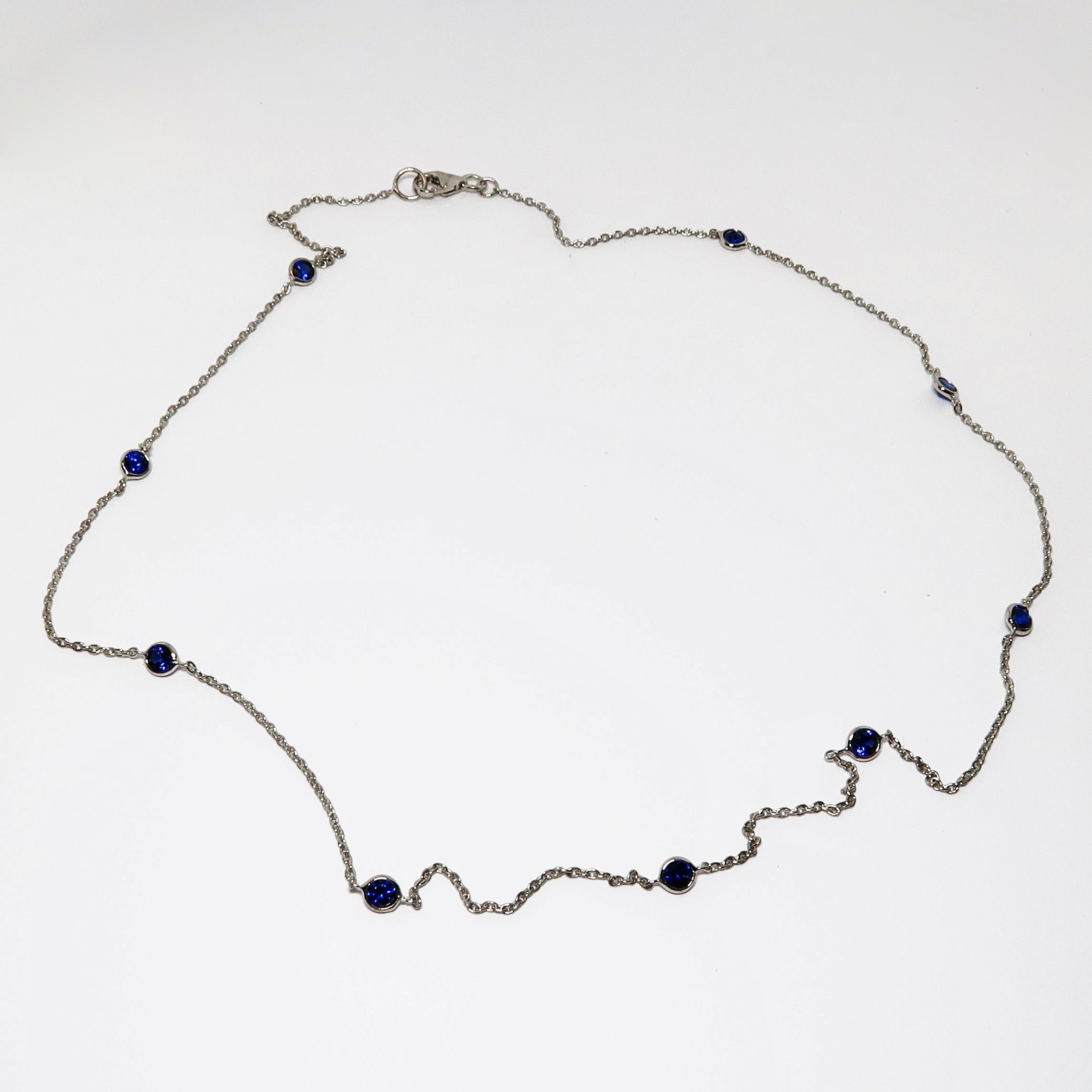 14k White Gold Blue Sapphire Necklace