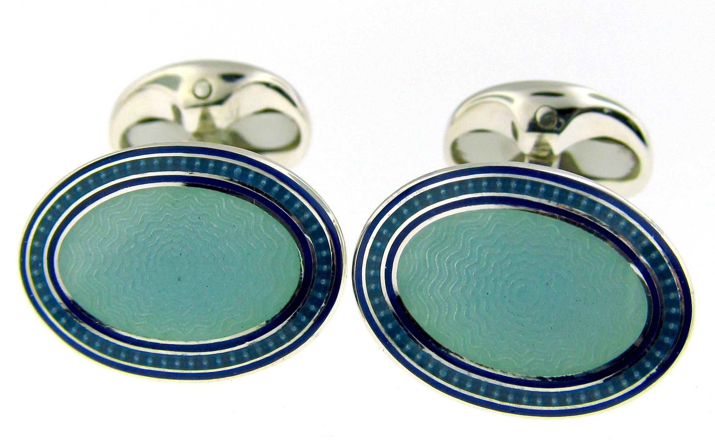 Aqua & Blue Sterling Silver & Enamel Cufflinks