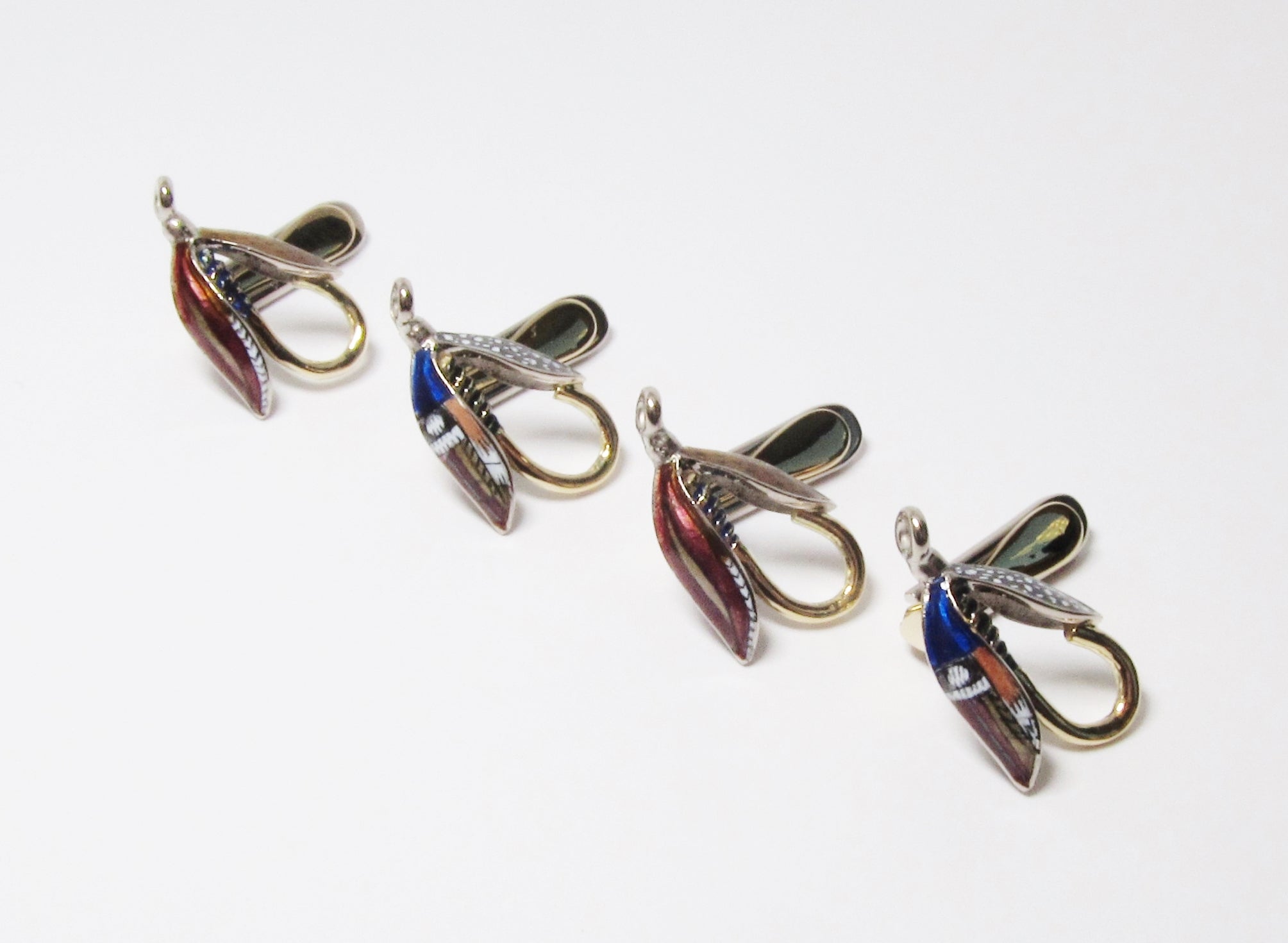 18k Yellow Gold + Enamelled Fishing Fly Studs