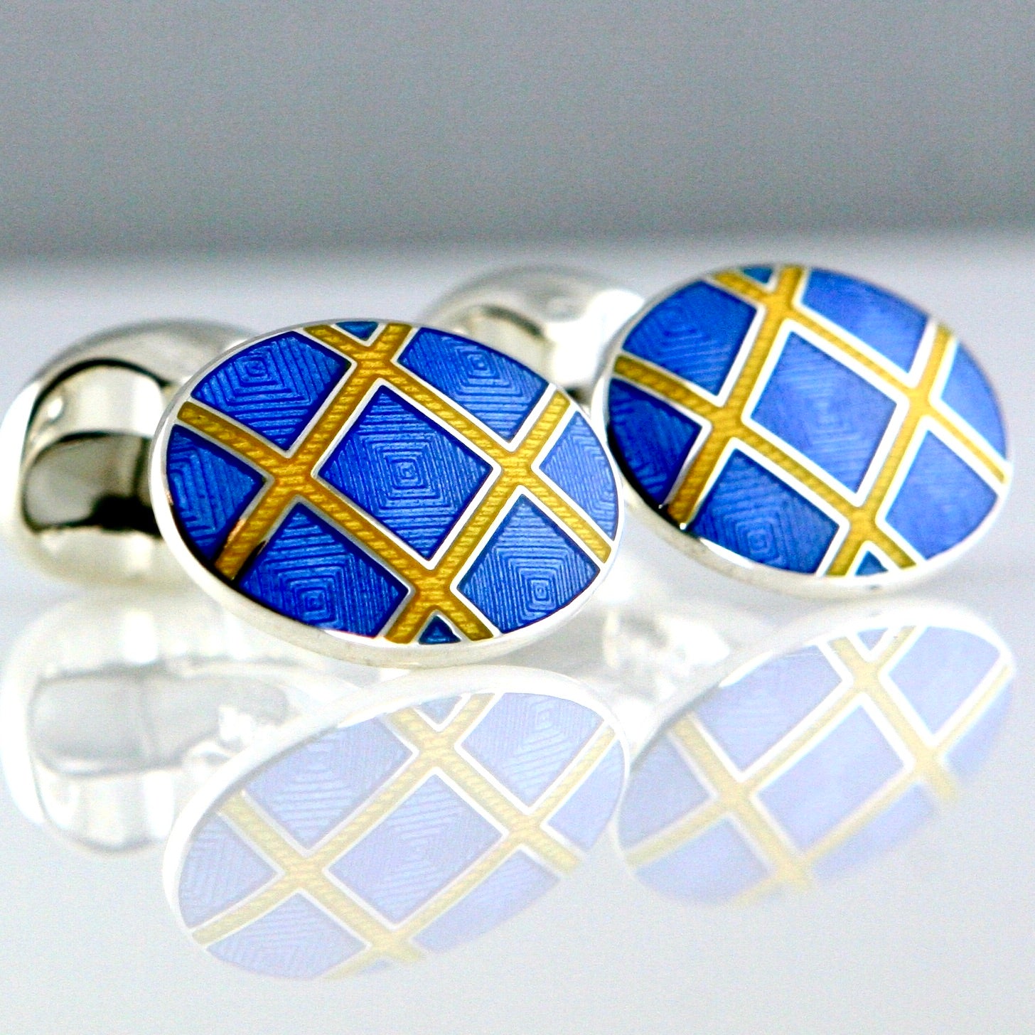 Blue &  Gold Sterling Silver + Enamel Cufflinks