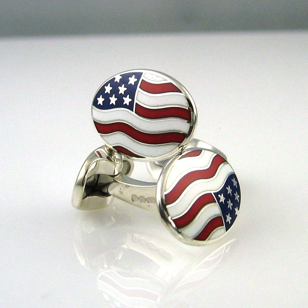 Sterling Silver Enamel USA Flag Cufflinks