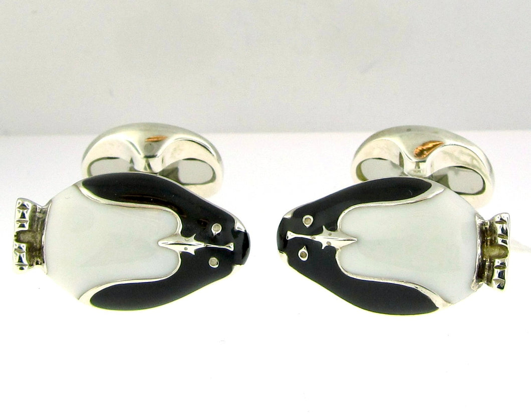 Sterling Silver & Enamel Penguin Cufflinks