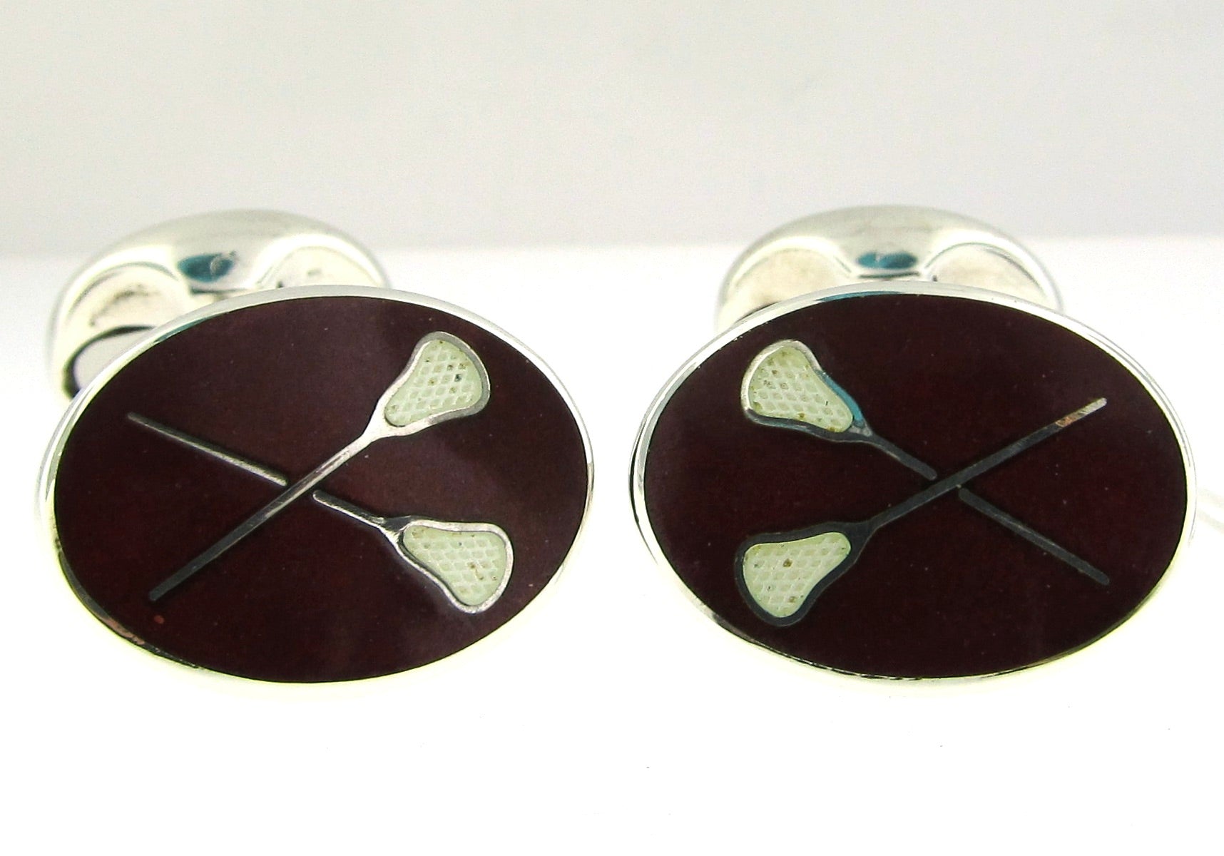 Lacrosse Cufflinks, Sterling Silver & Enamel