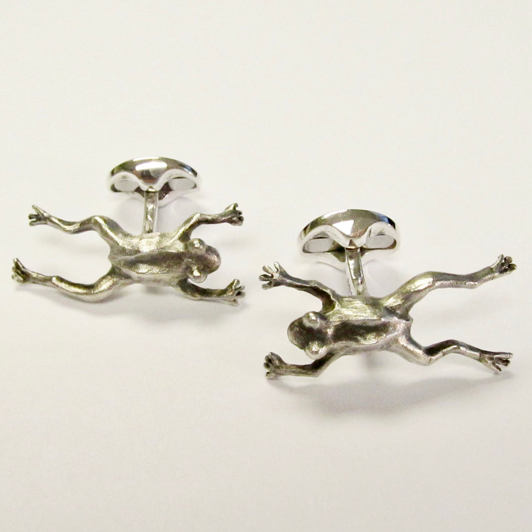 Sterling Silver Model Leaping Frog Cufflinks