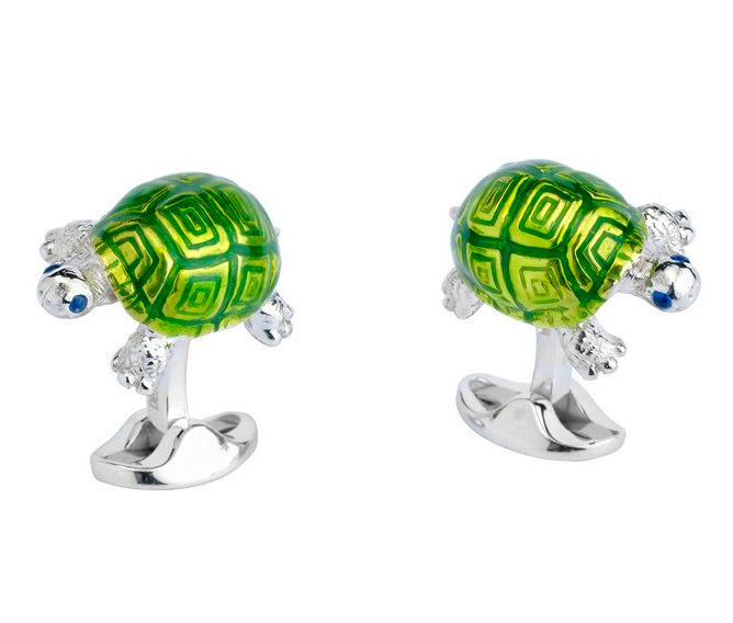 Green Turtle Cufflinks Sterling Silver & Enamel