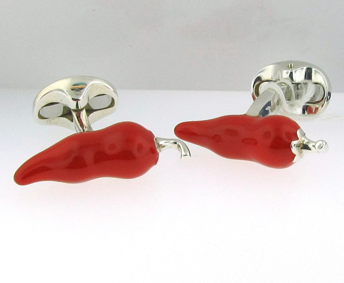 Sterling Silver & Enamel Chili Pepper Cufflinks
