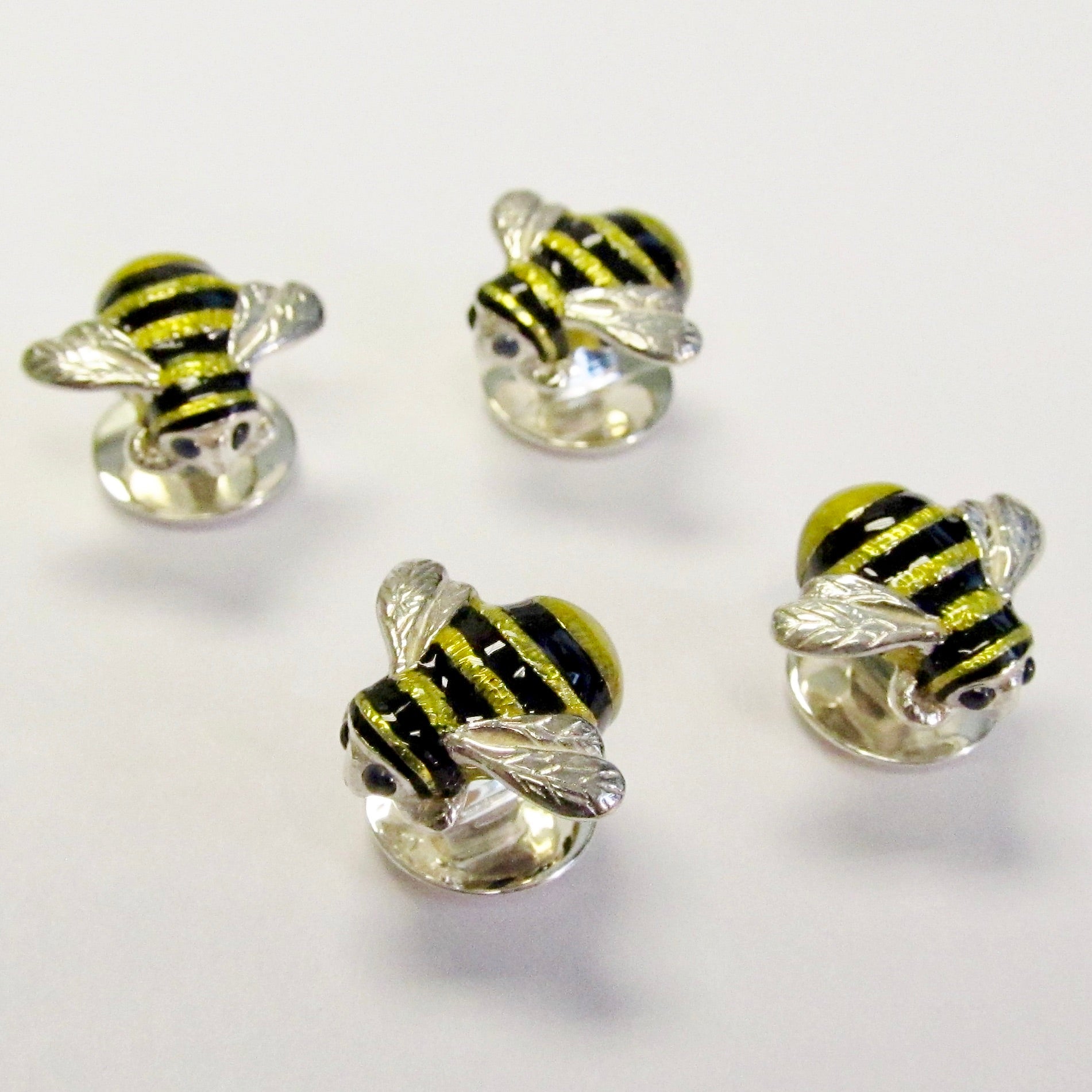 Sterling Silver Enamel Bee Shirt Studs