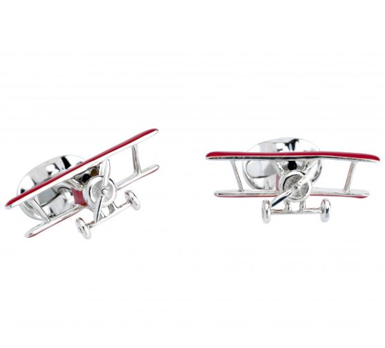Sterling Silver Enamel Bi-Plane Model Cufflinks
