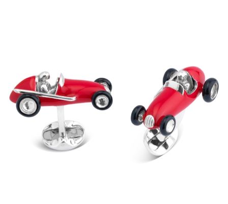 Sterling Silver & Enamel Race Car Model Cufflinks