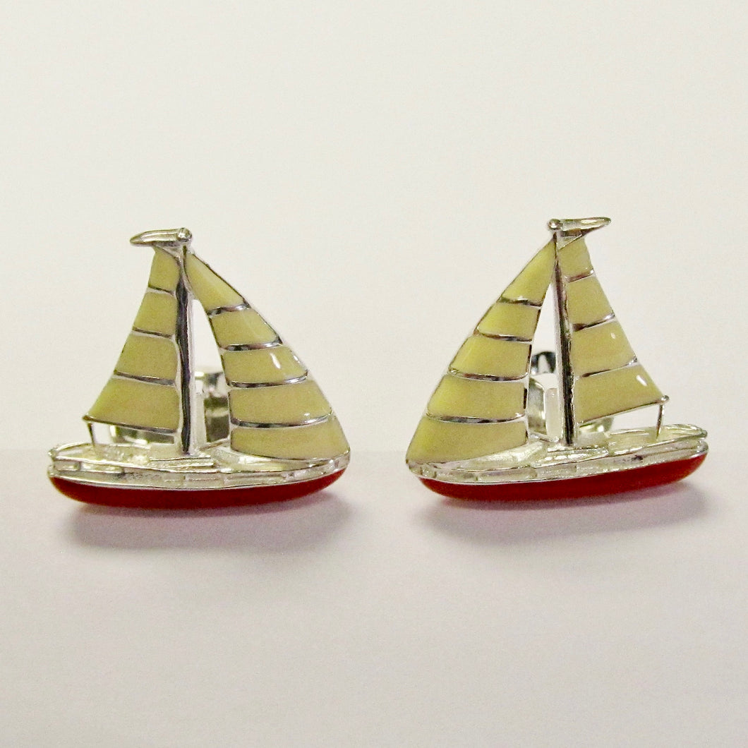 Sterling Silver/Enamel Sailboat Cufflinks