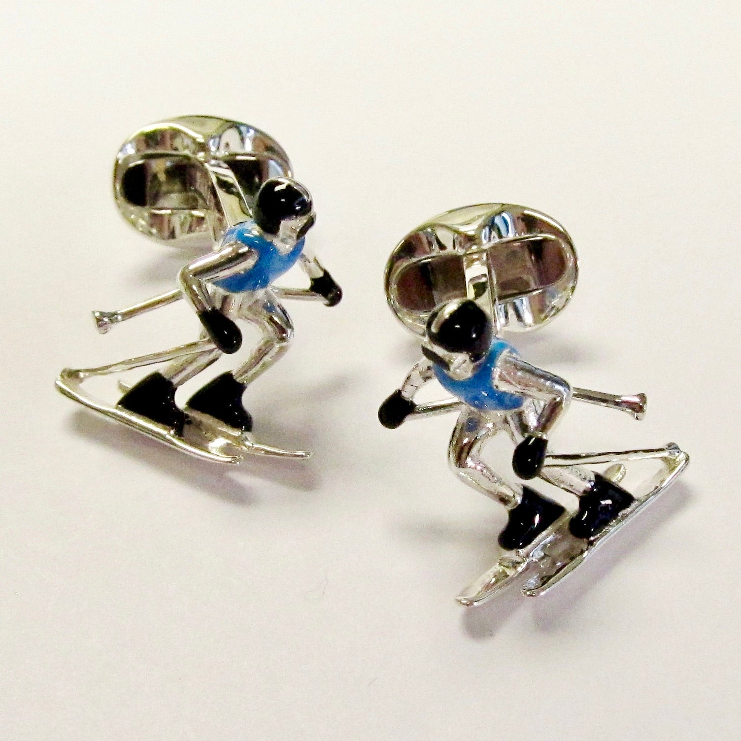 Silver Enamel Skier Model Cufflinks