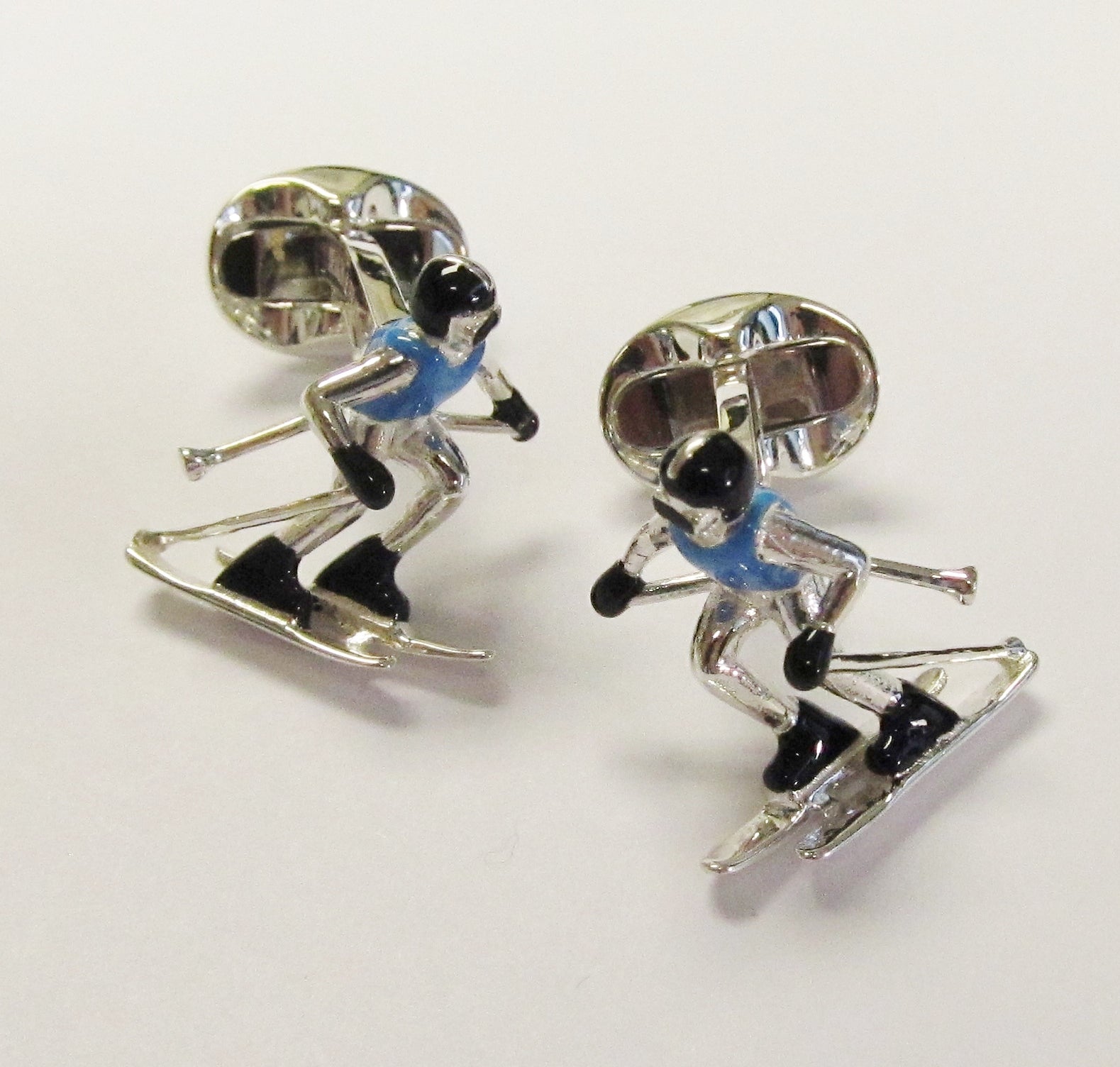 Sterling Silver/Enamel Skier Model Cufflinks