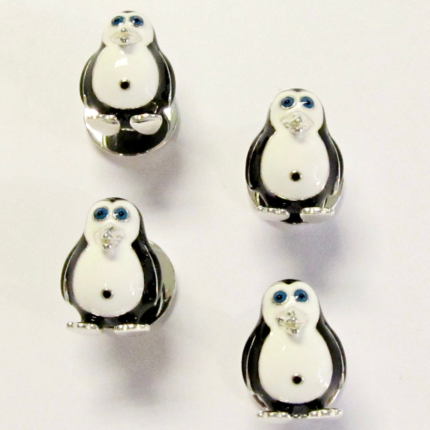 Sterling Silver & Enamel Fat Penguin Shirt Studs