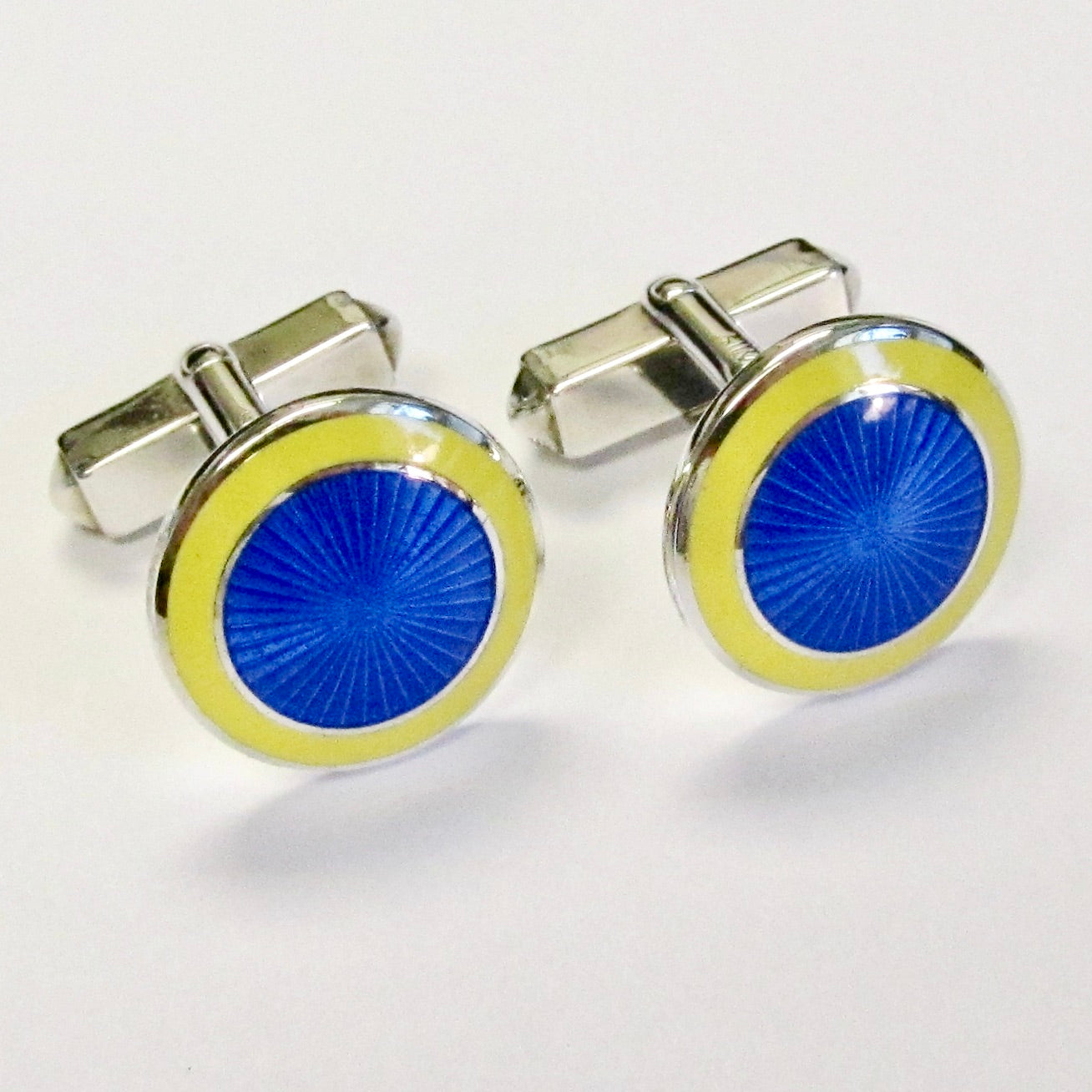 Yellow & Azure Sterling Silver Enamel Cufflinks