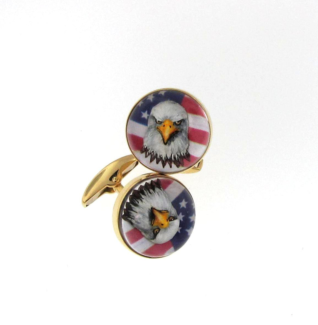 Yellow Gold with Crystals Eagle Cufflinks