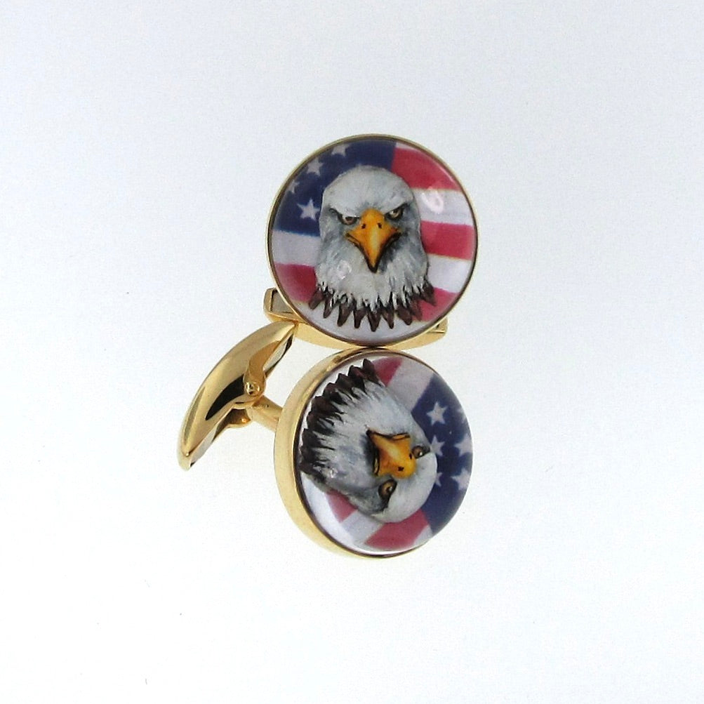 Eagle USA Cufflinks Yellow Gold with Crystal