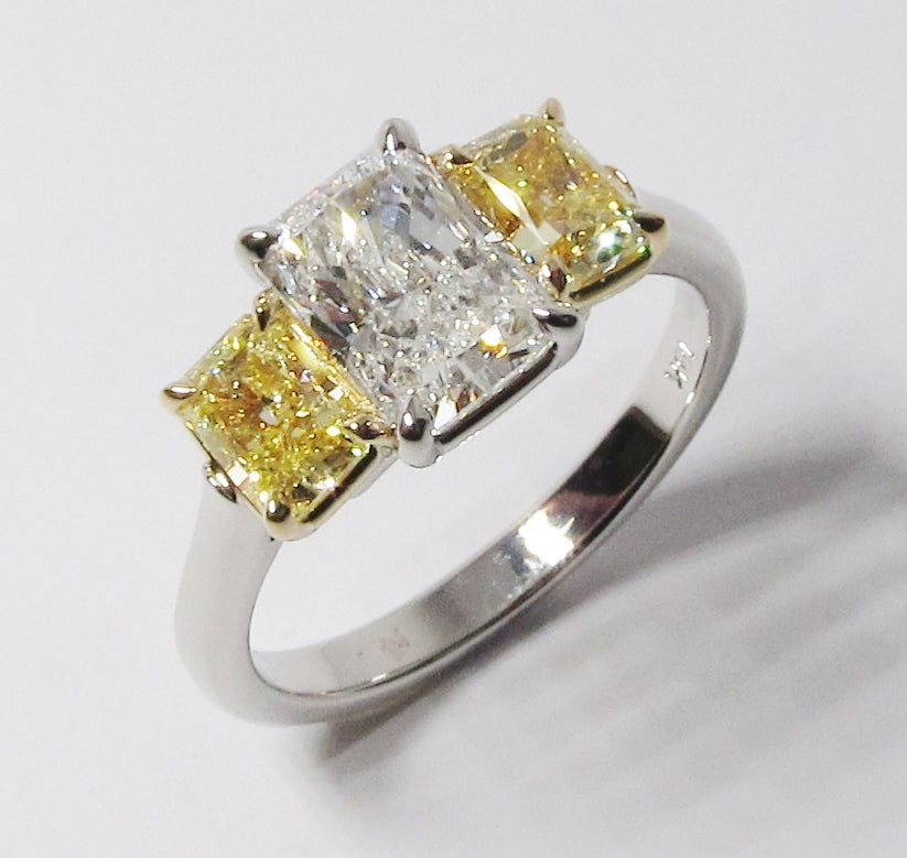 Emerald Cut Diamond and Yellow Diamond Ring
