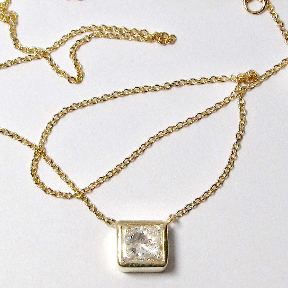Yellow Gold Square Pendant Necklace