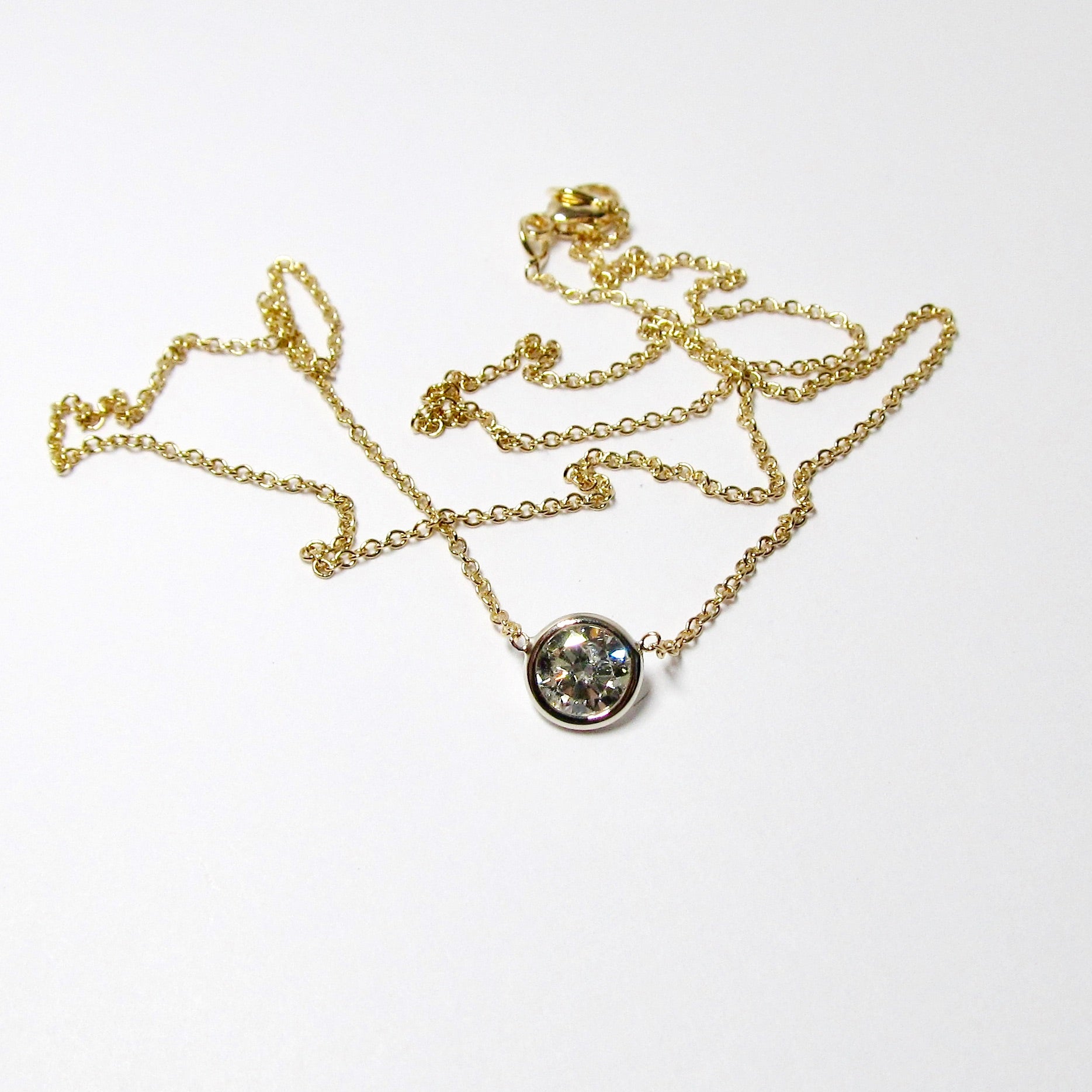 18k Yellow & White Gold, Round Diamond Pendant