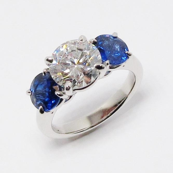 Diamond & Blue Sapphire 3 Stone Ring