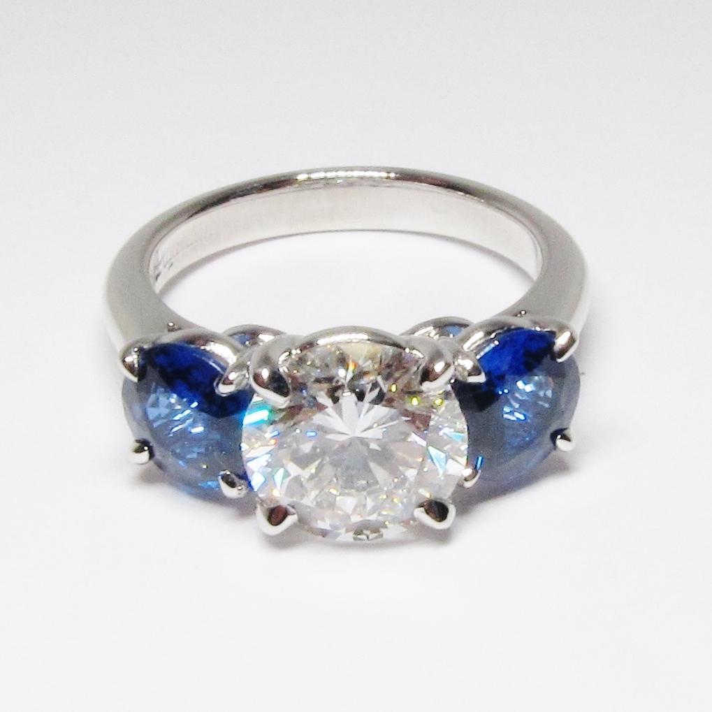 Diamond & Blue Sapphire 3 Stone Ring