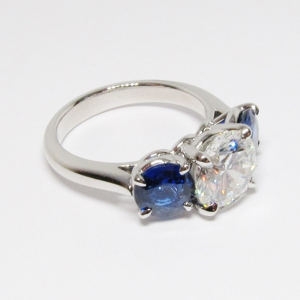 Diamond & Blue Sapphire 3 Stone Ring