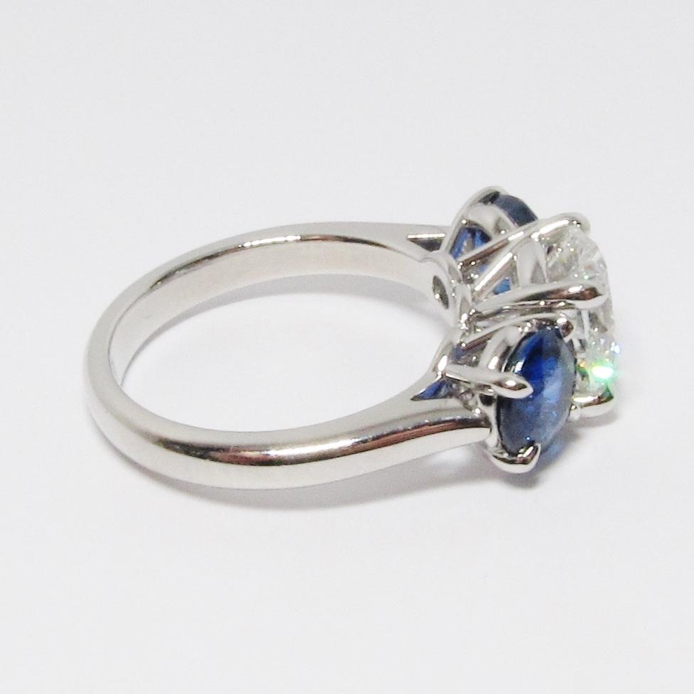 Diamond & Blue Sapphire 3 Stone Ring