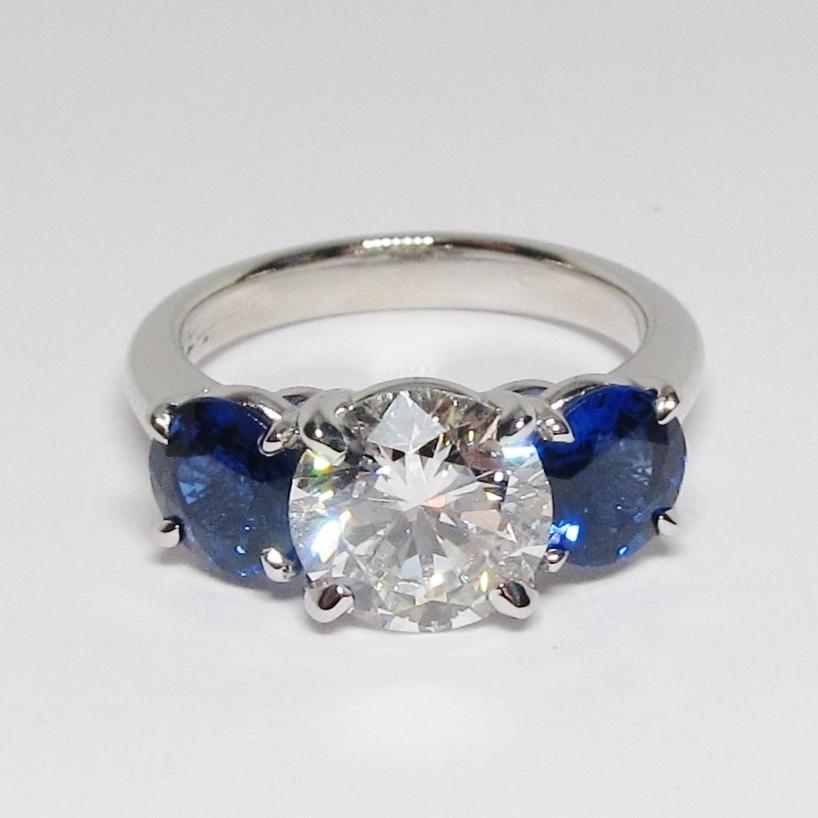 Diamond & Blue Sapphire 3 Stone Ring