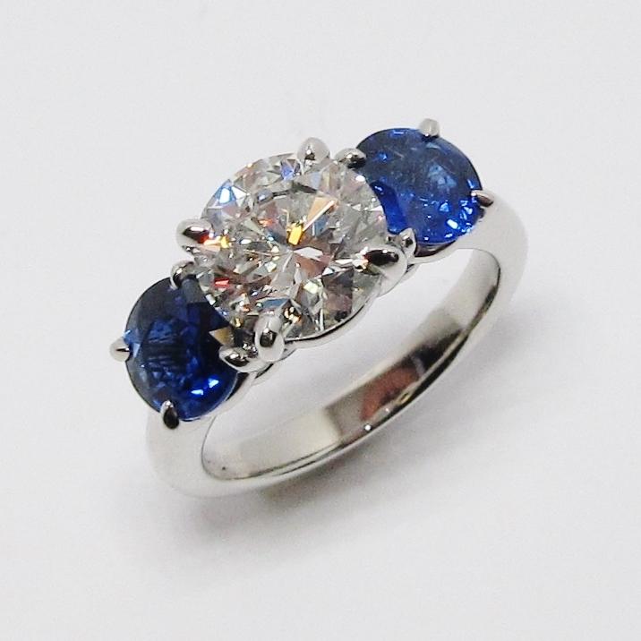 Diamond & Blue Sapphire 3 Stone Ring