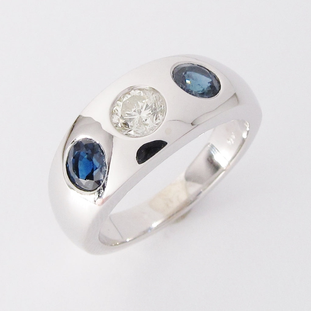 Diamond & Blue Sapphire Gypsy Ring
