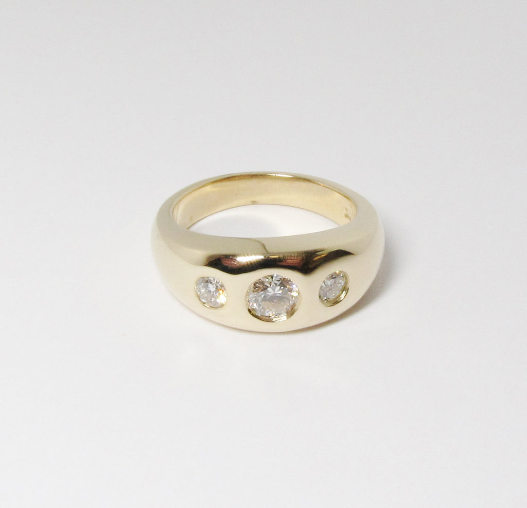 14k Yellow Gold Gypsy Ring, 3 Round Diamonds