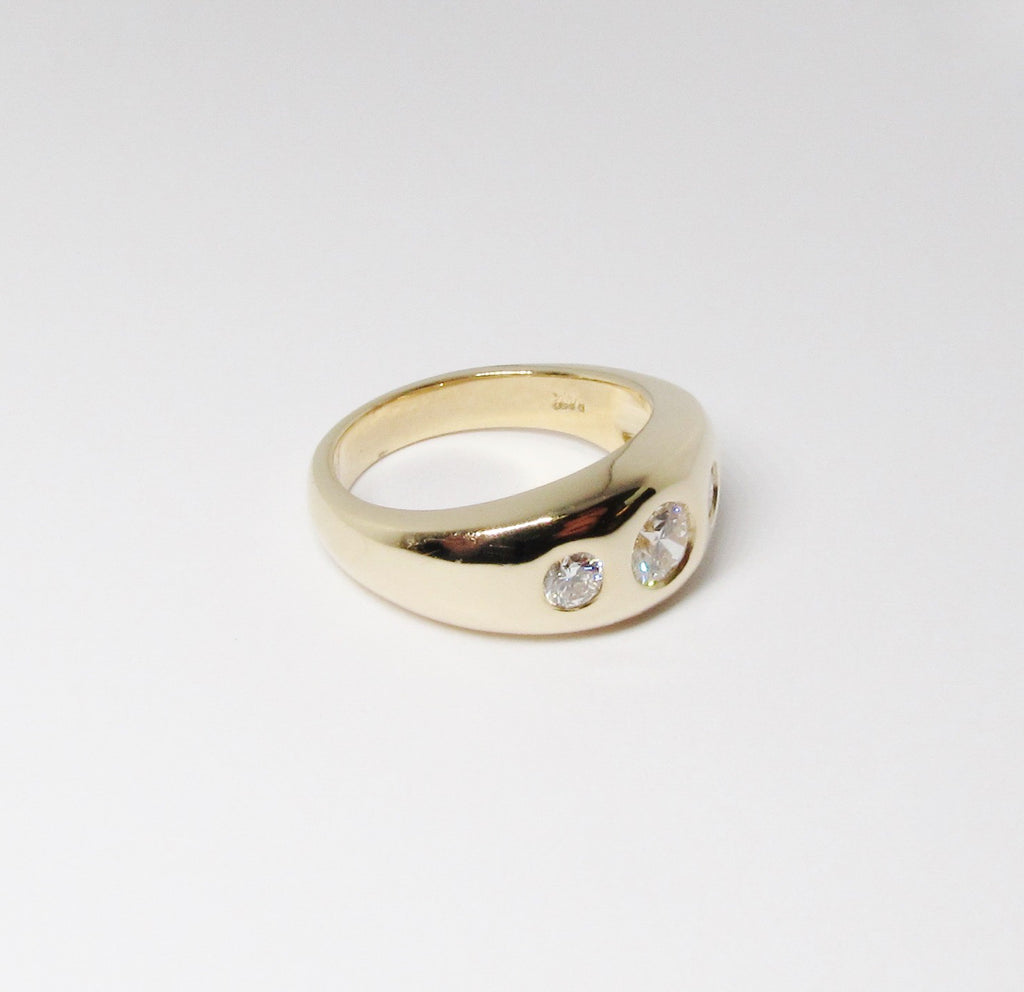 14k Yellow Gold Gypsy Ring, 3 Round Diamonds