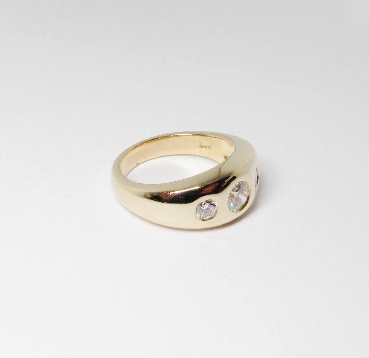 14k Yellow Gold Gypsy Ring, 3 Round Diamonds