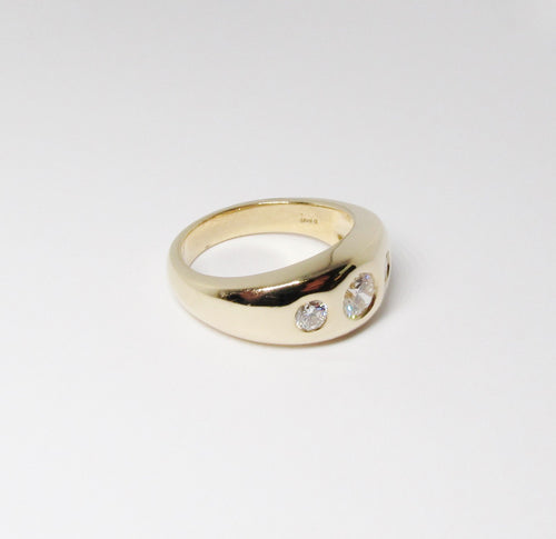 14k Yellow Gold Gypsy Ring, 3 Round Diamonds