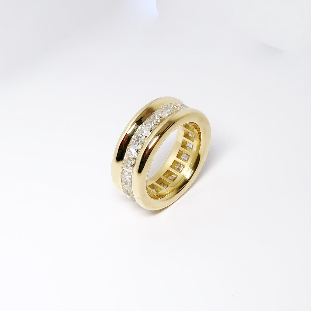 18k Yellow Gold Square Cut Diamond Eternity Wide Band
