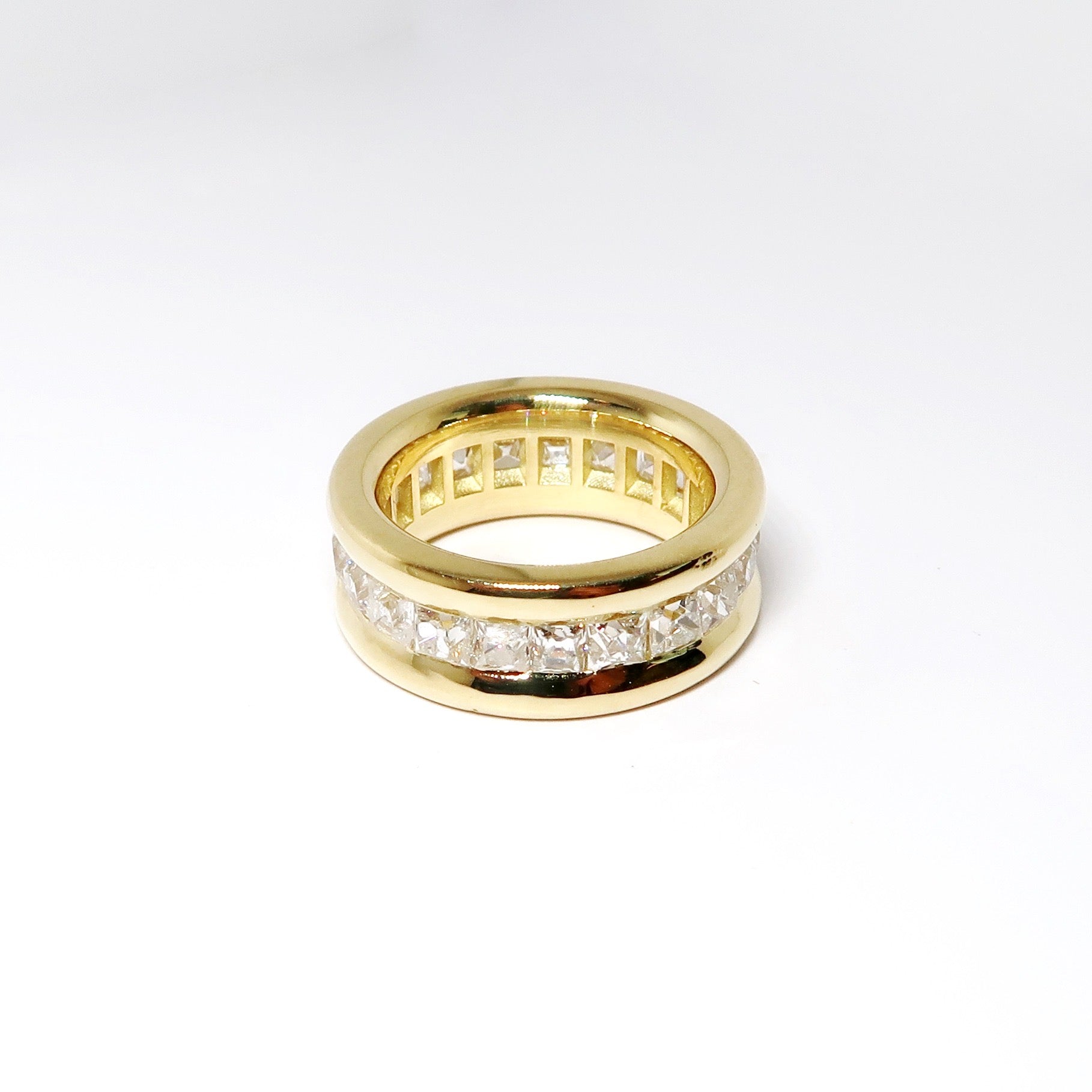 18k Yellow Gold Square Cut Diamond Eternity Wide Band