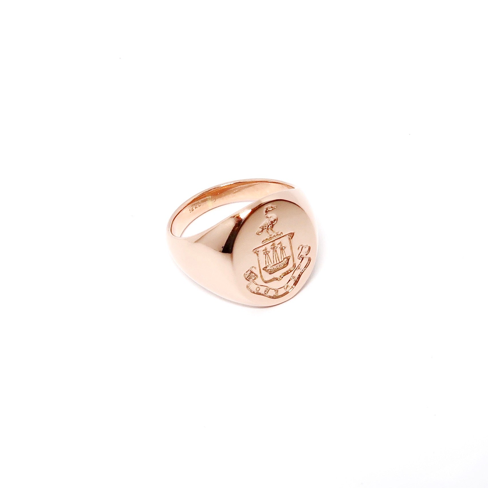 14k Pink Gold Crest Ring with Engraved Family Crest