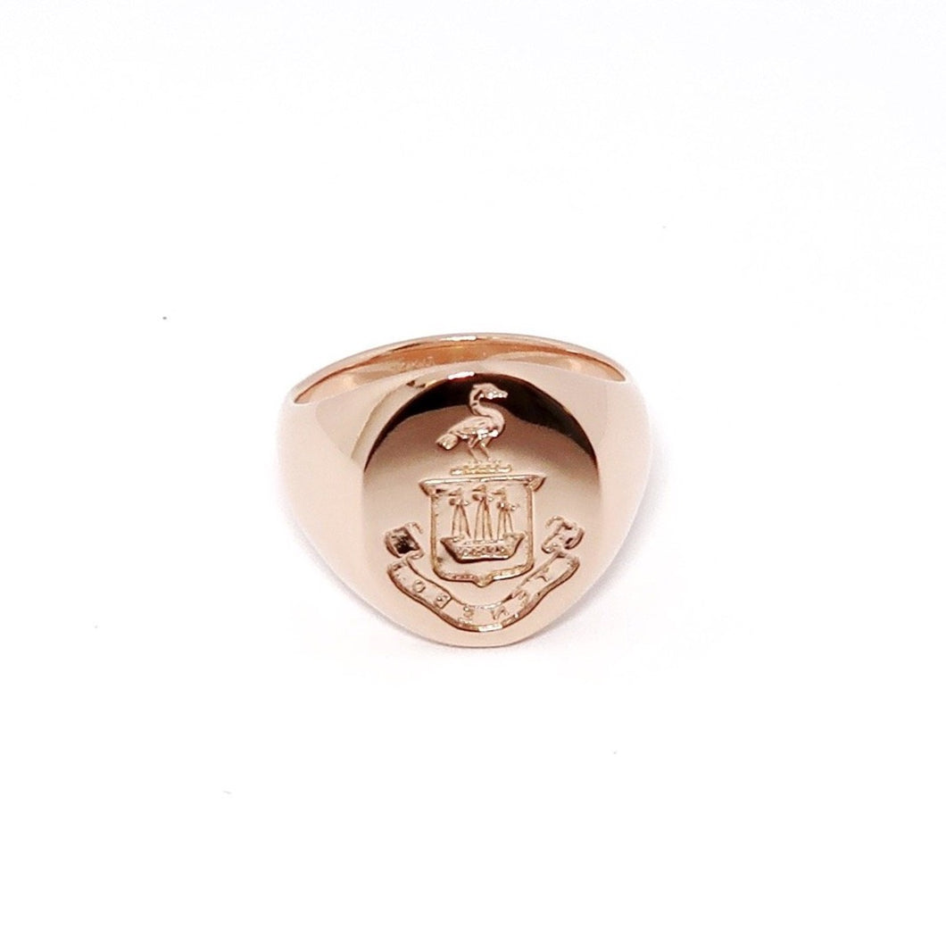 14k Pink Gold Crest Ring with Engraved Family Crest